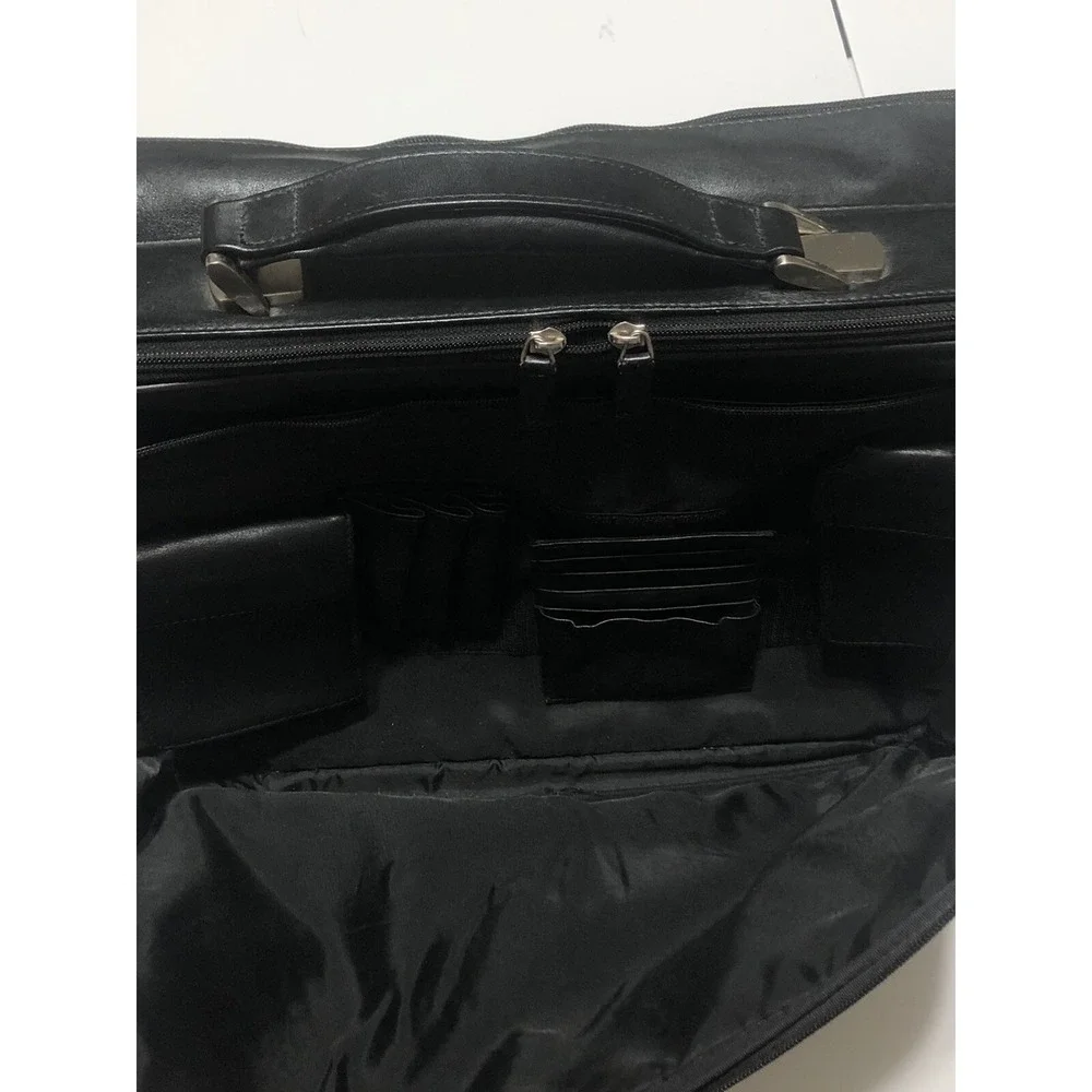 LEVENGER Black Leather Laptop Expandable Briefcase Silver NICKLE Hard Ware USA